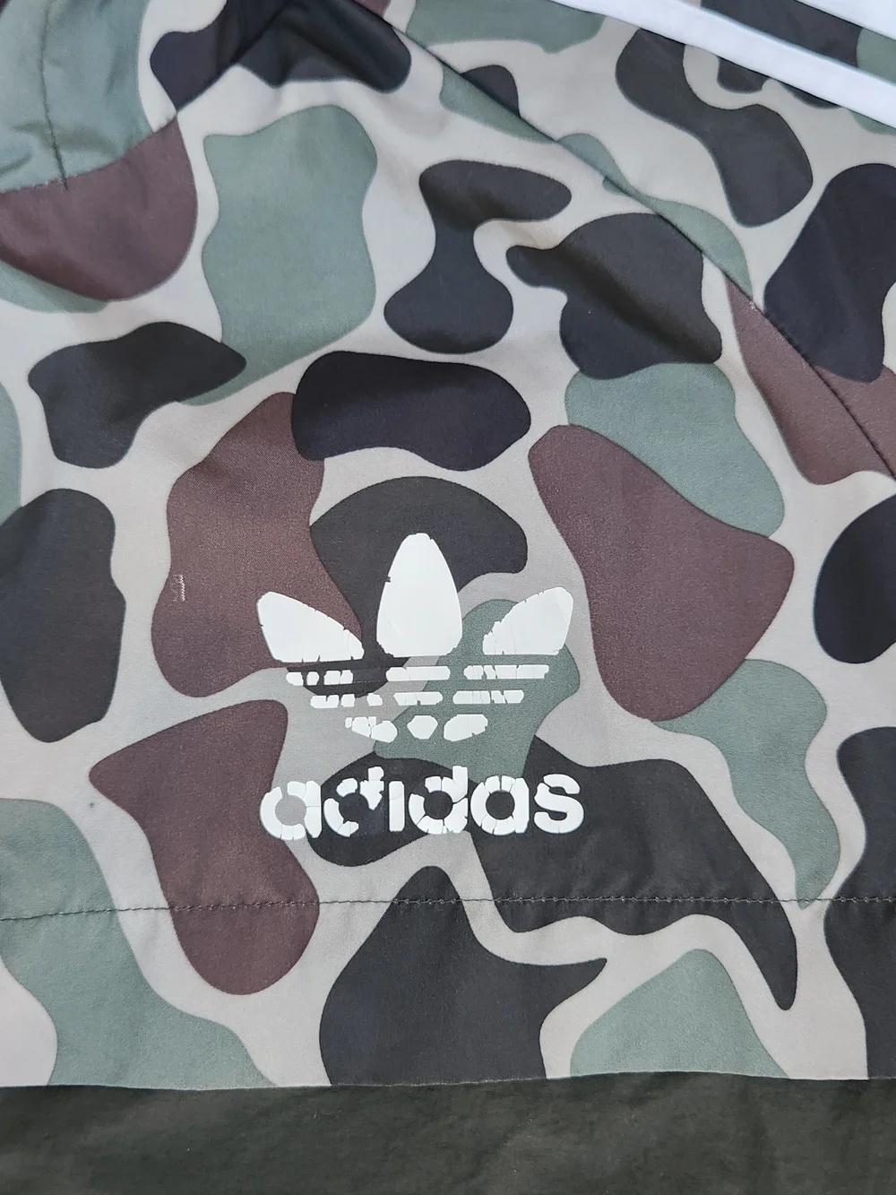Adidas Jacket Mens M Green Camo Hoodie Full Zip Trefoil Logo Rev Windbreaker